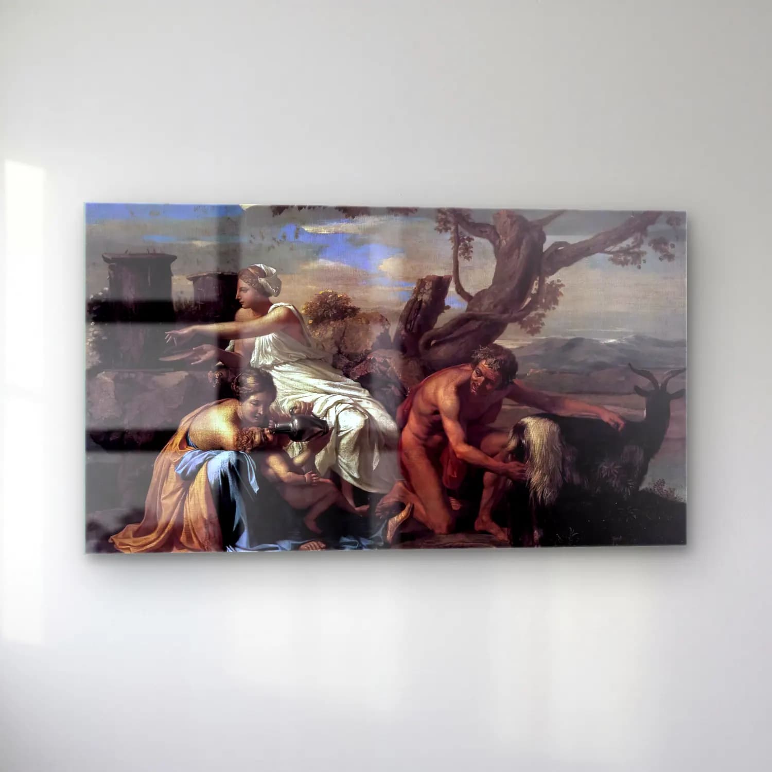 Nicolas Poussin – The Infant Jupiter Nurtured by the Goat Amalthea cam tablo — sol açıdan görünüm