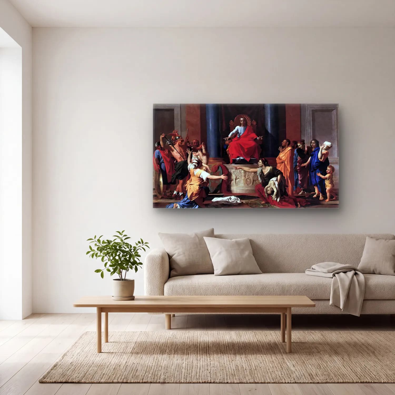 Nicolas Poussin – The Judgment of Solomon cam tablo — açık renk salonda