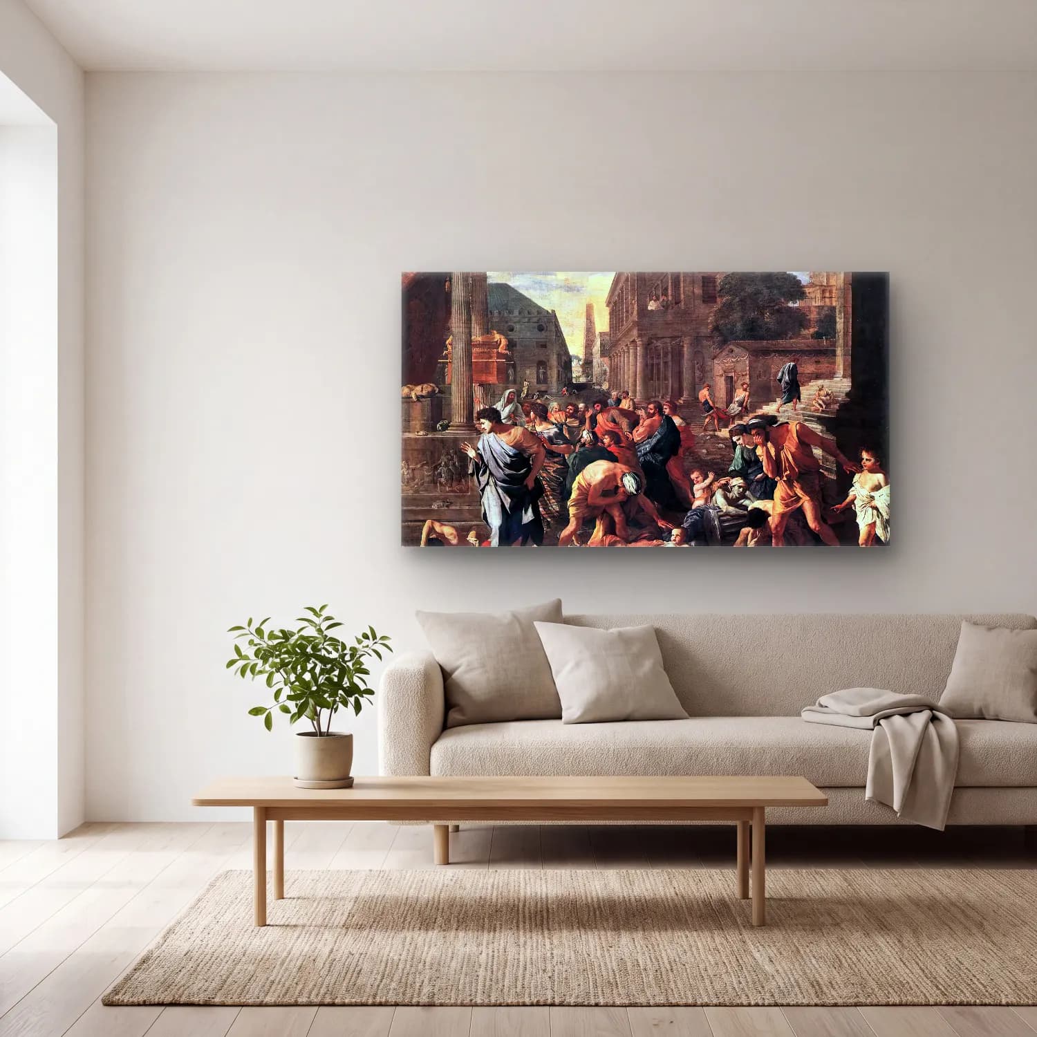 Nicolas Poussin – The Plague at Ashdod cam tablo — açık renk salonda