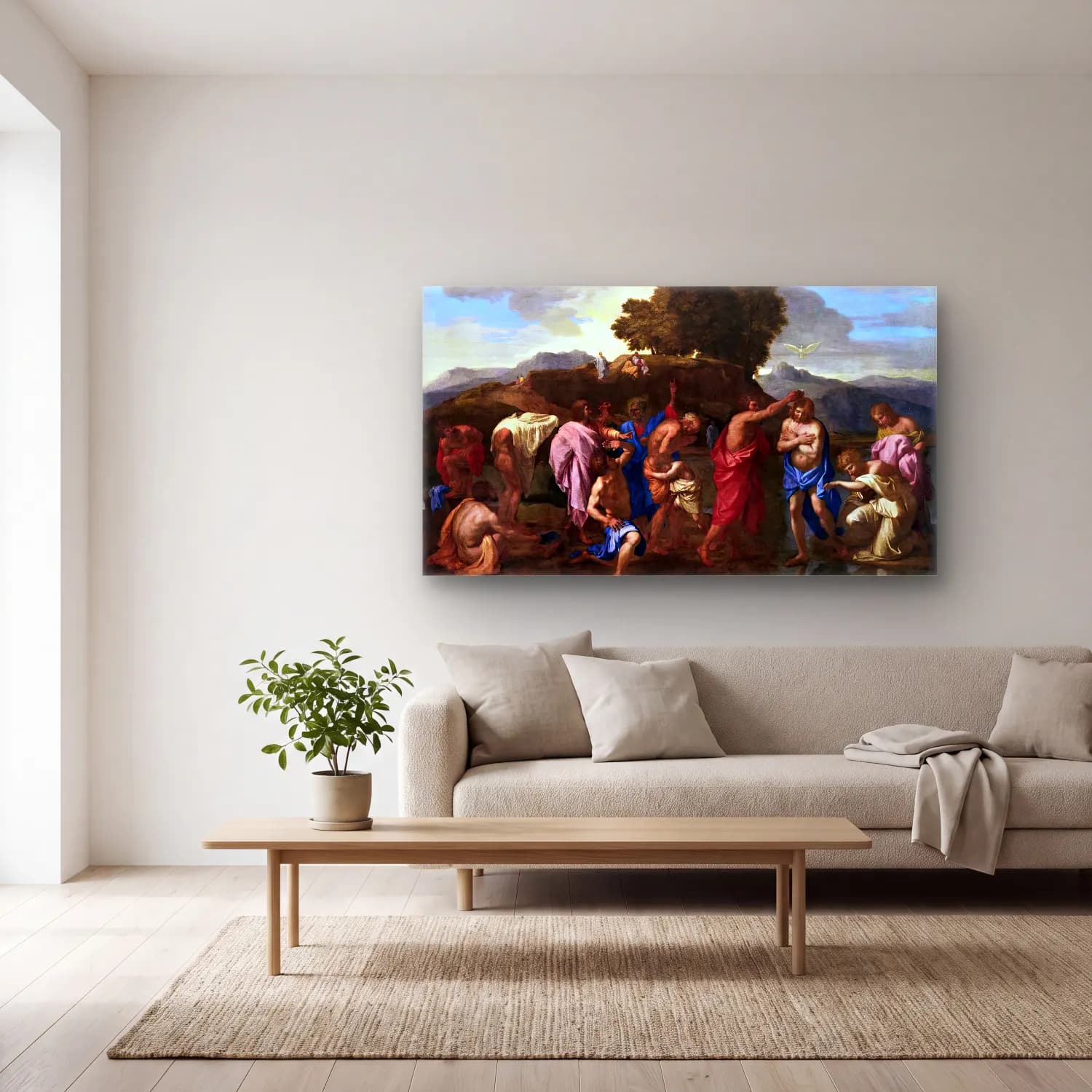 Nicolas Poussin – The Seven Sacraments I Baptism cam tablo — açık renk salonda