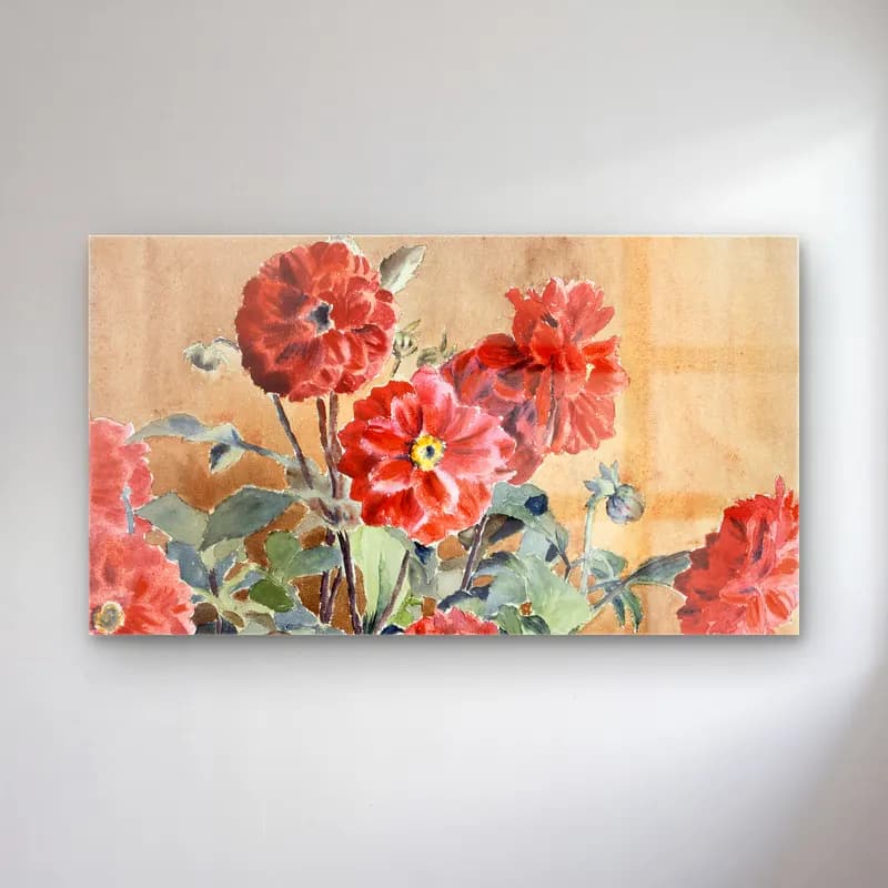 Hannah Borger Overbeck – Dahlias cam tablo — Hannah Borger Overbeck – Dahlias — suluboya çiçek bahçesi