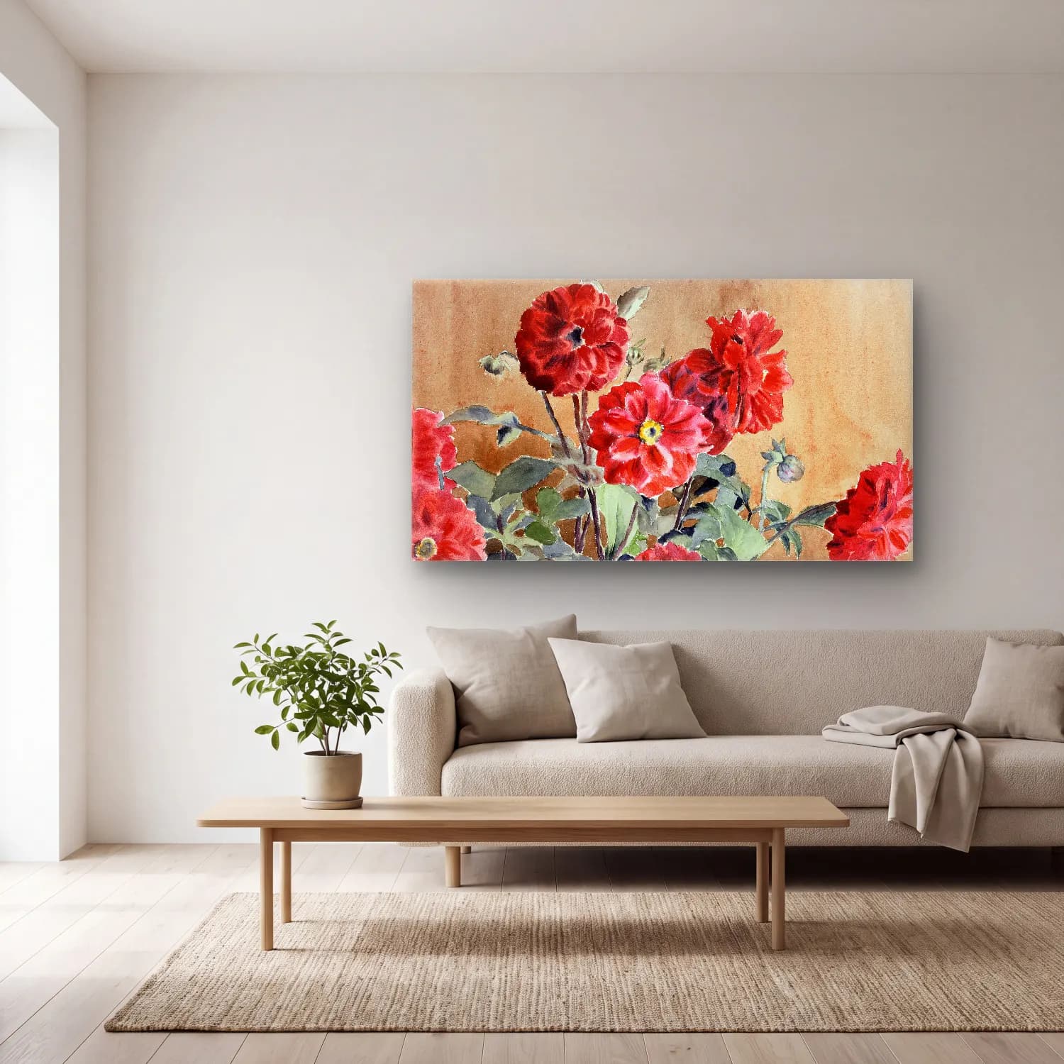 Hannah Borger Overbeck – Dahlias cam tablo — açık renk salonda