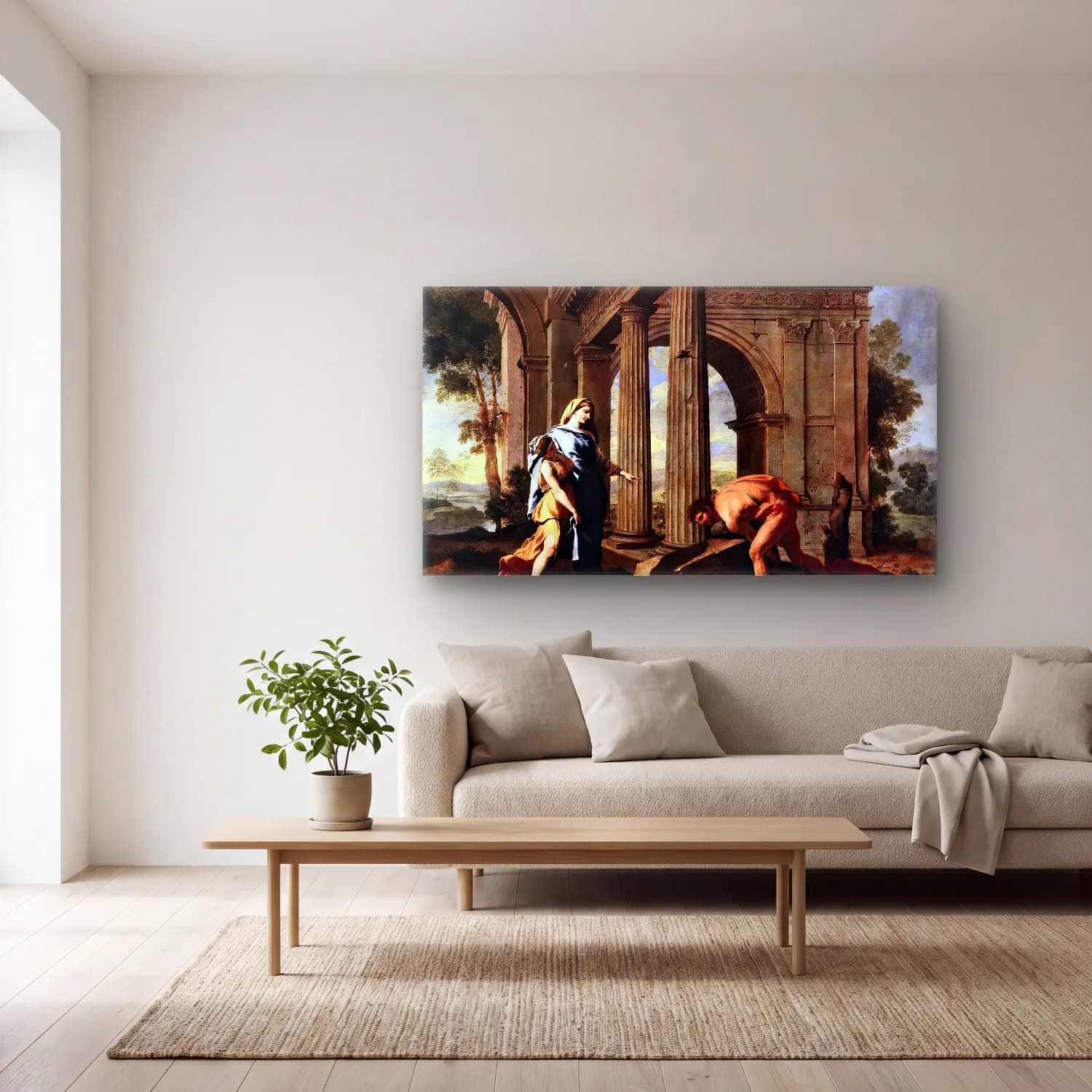 Nicolas Poussin – Theseus Finding His Father s Sword cam tablo — açık renk salonda