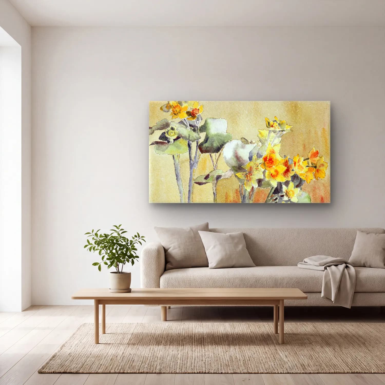 Hannah Borger Overbeck – Orange Flower without Margin cam tablo — açık renk salonda