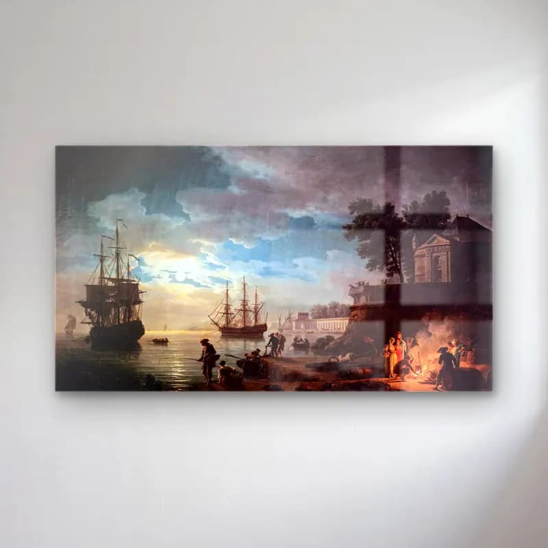 Claude-Joseph Vernet – Night Seaport cam tablo — Claude-Joseph Vernet – Night Seaport — yağlı boya liman ve tekneler