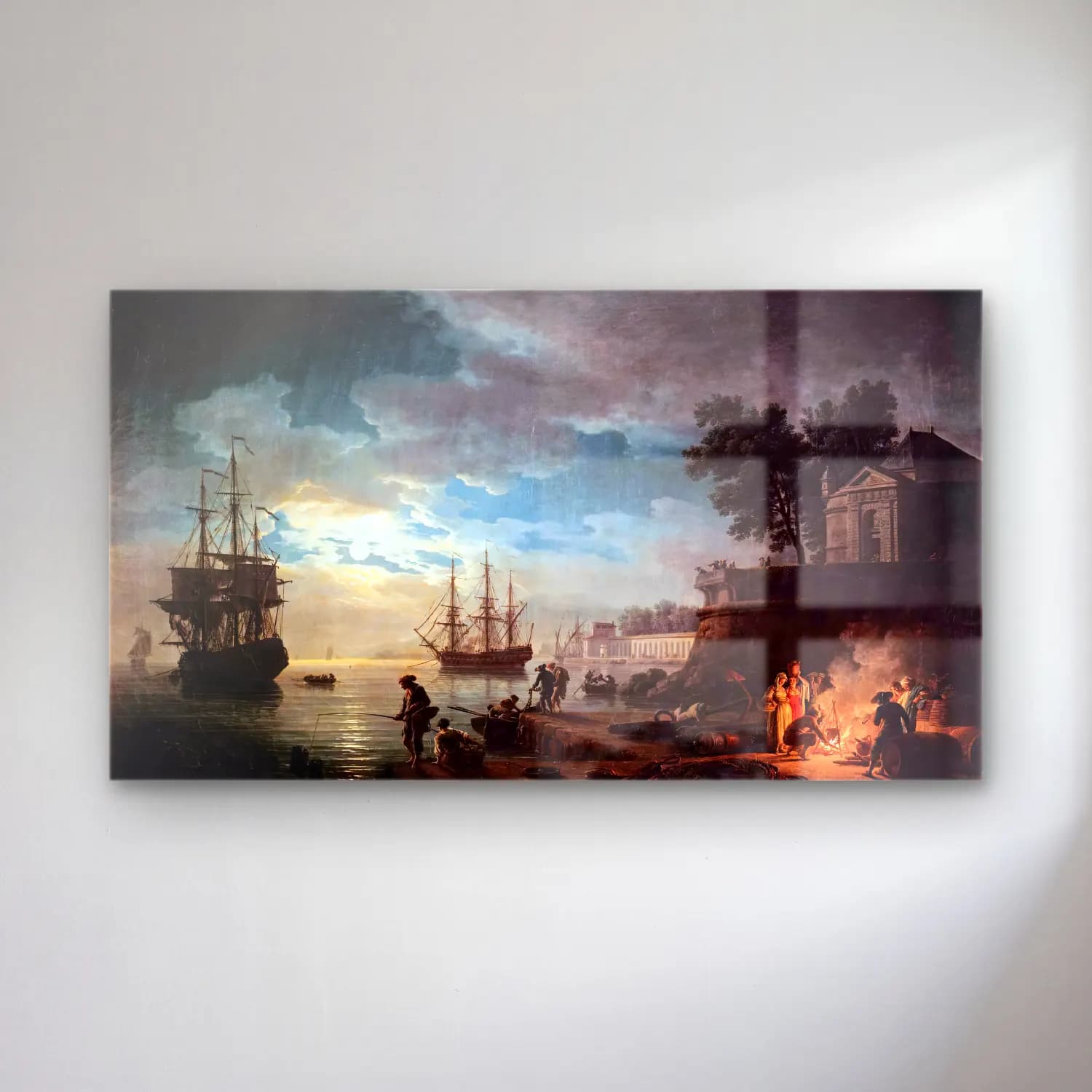 Claude-Joseph Vernet – Night Seaport cam tablo — Claude-Joseph Vernet – Night Seaport — yağlı boya liman ve tekneler