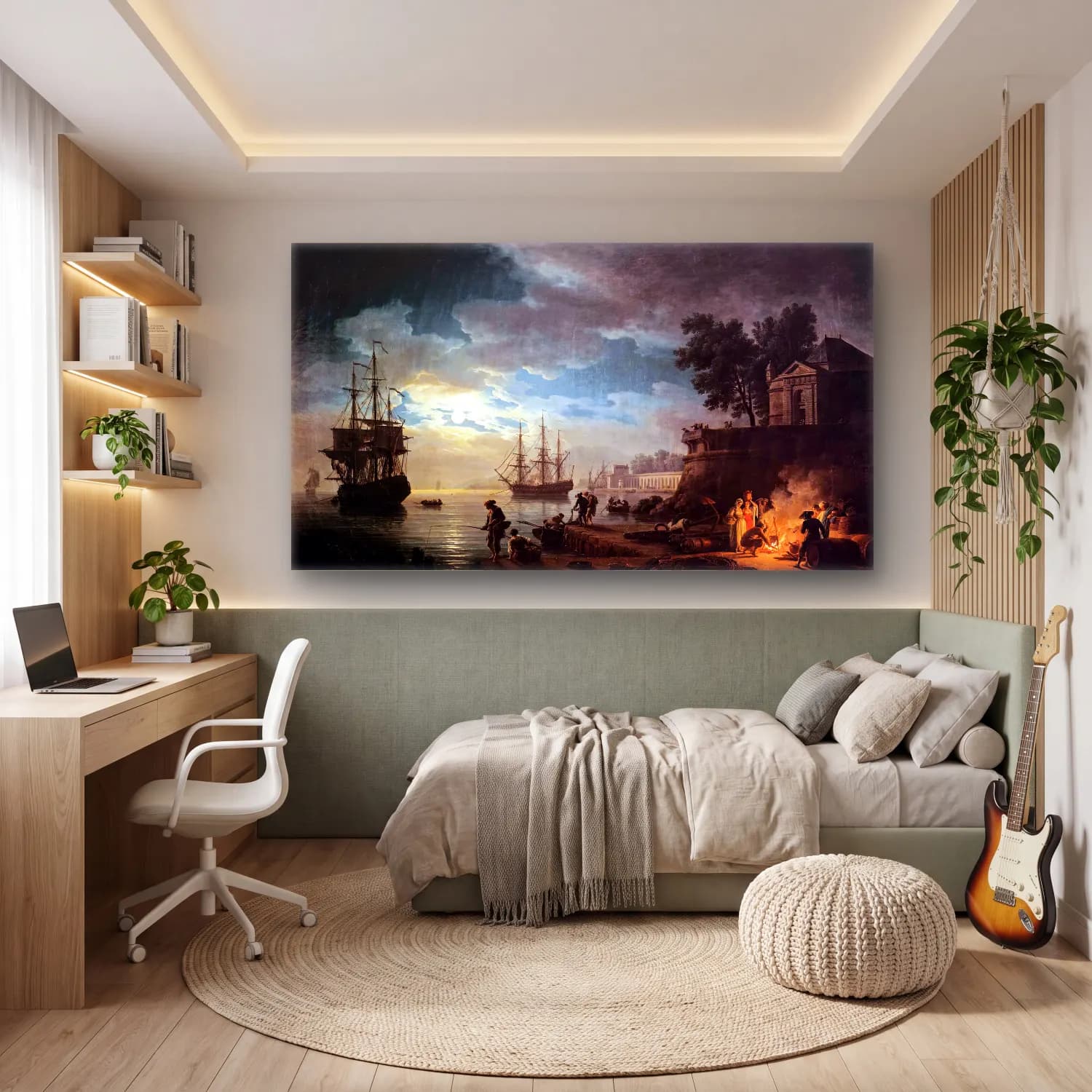 Claude-Joseph Vernet – Night Seaport cam tablo — genç odasında