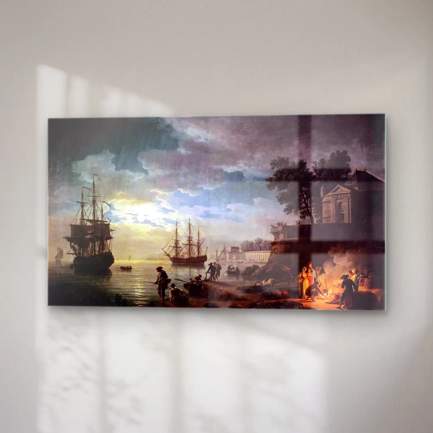 Claude-Joseph Vernet – Night Seaport cam tablo — sağ açıdan görünüm