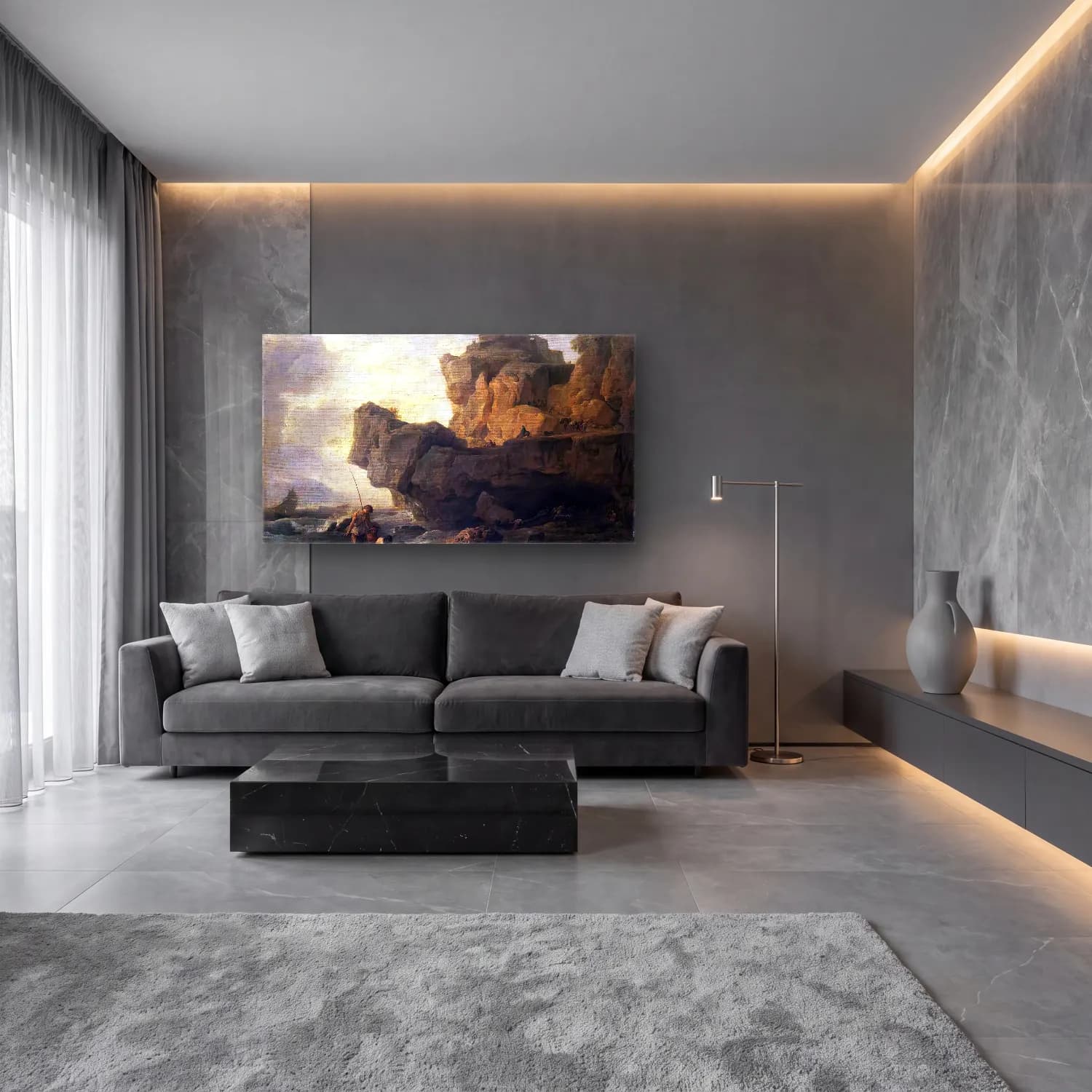 Claude-Joseph Vernet – Rocks on a Seashore cam tablo — lüks salon duvarında
