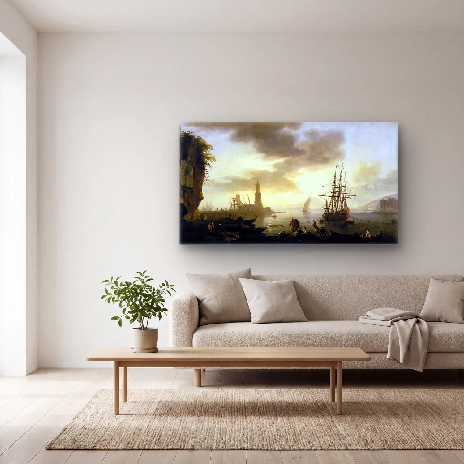 Claude-Joseph Vernet – Seascape Calm cam tablo — açık renk salonda