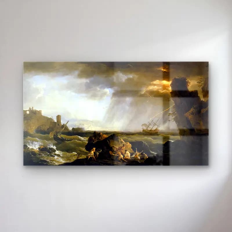 Claude-Joseph Vernet – Seascape Tempest cam tablo — Claude-Joseph Vernet – Seascape Tempest — yağlı boya fırtınalı denizde gemi