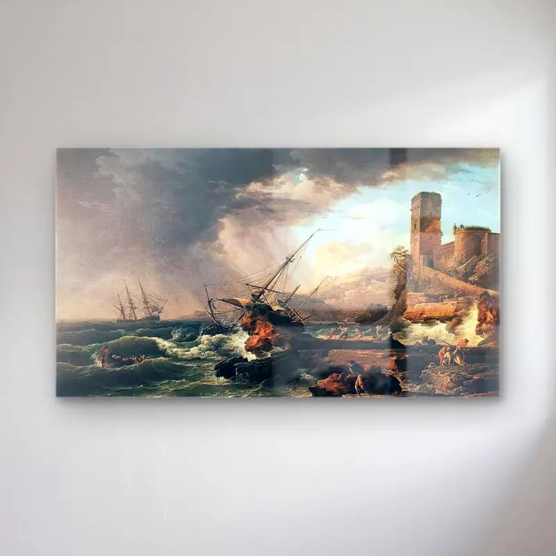 Claude-Joseph Vernet – Storm with a Shipwreck cam tablo — Claude-Joseph Vernet – Storm with a Shipwreck — yağlı boya fırtınalı denizde gemi