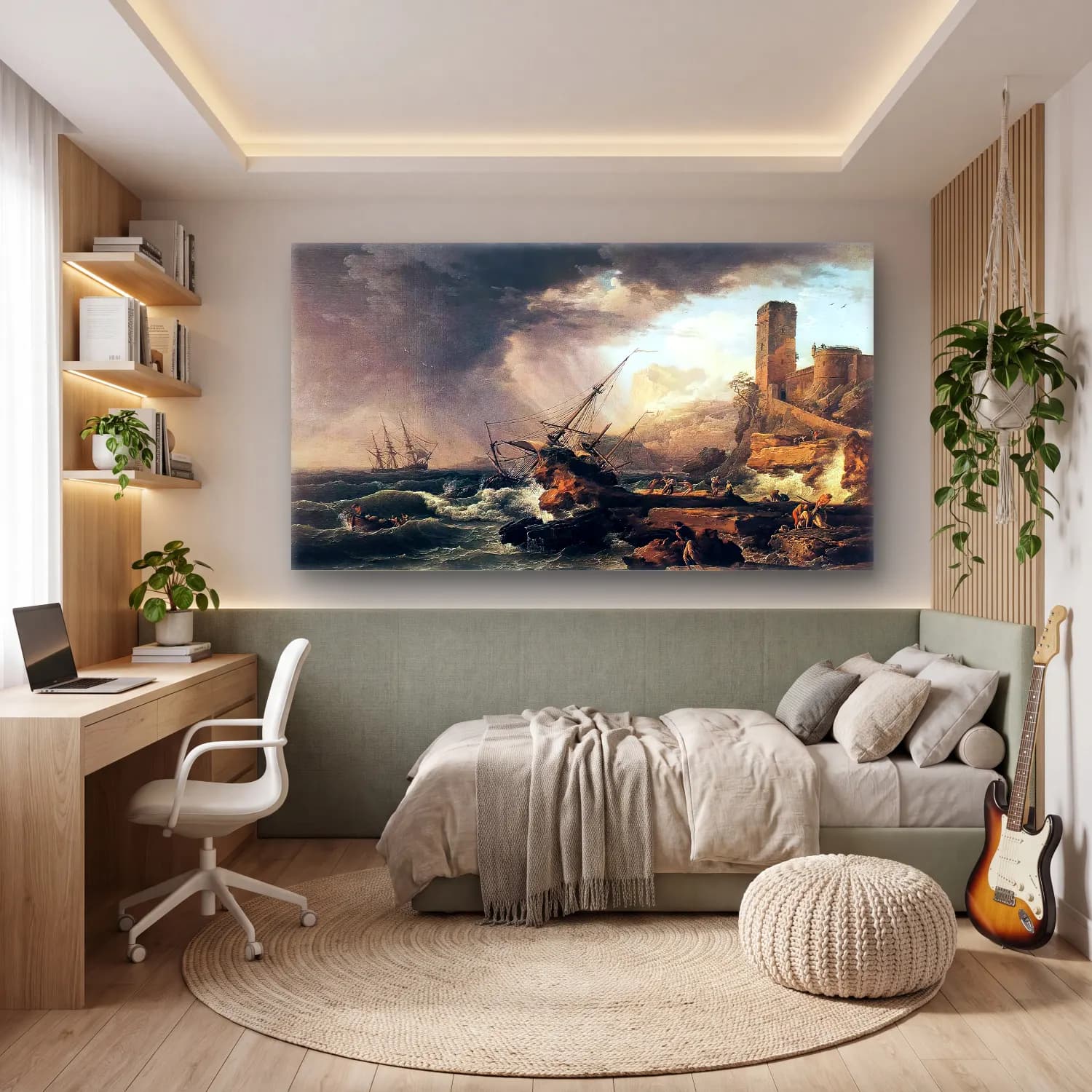 Claude-Joseph Vernet – Storm with a Shipwreck cam tablo — genç odasında