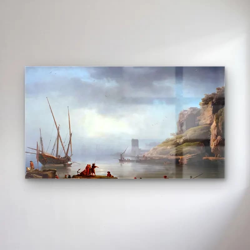 Claude-Joseph Vernet – Sunrise The Fishermen s Departure cam tablo — Claude-Joseph Vernet – Sunrise The Fishermen s Departure — yağlı boya liman ve tekneler