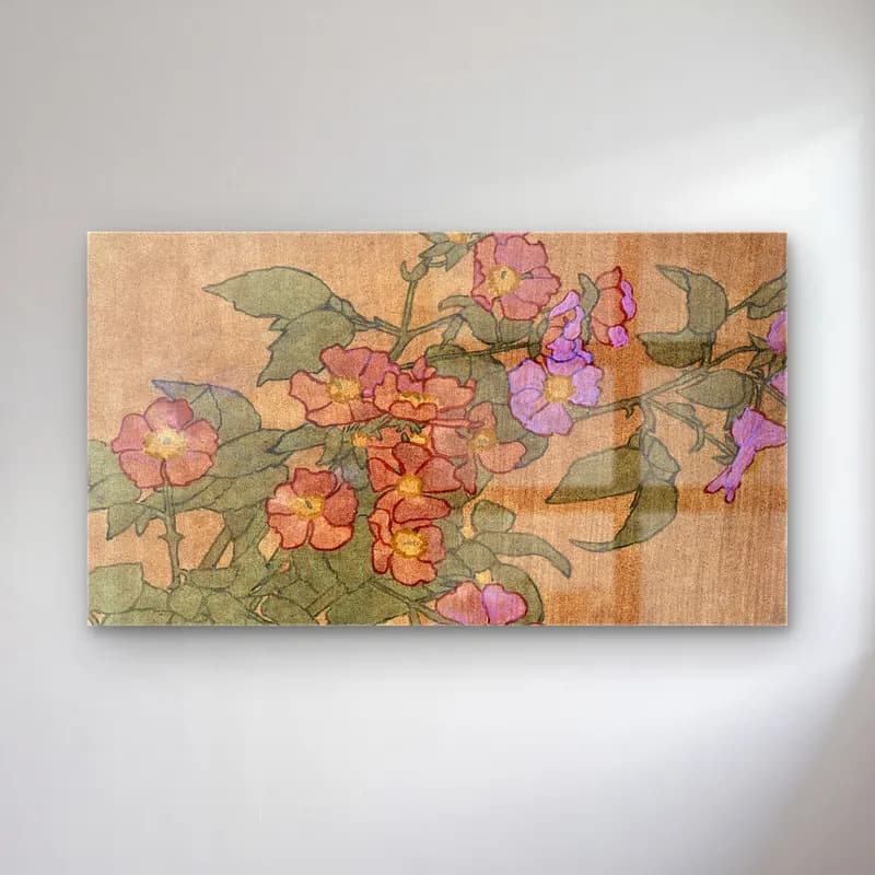 Hannah Borger Overbeck – Pink Roses on Terracotta Color Ground cam tablo — Hannah Borger Overbeck – Pink Roses on Terracotta Color Ground — japon baskı çiçek deseni