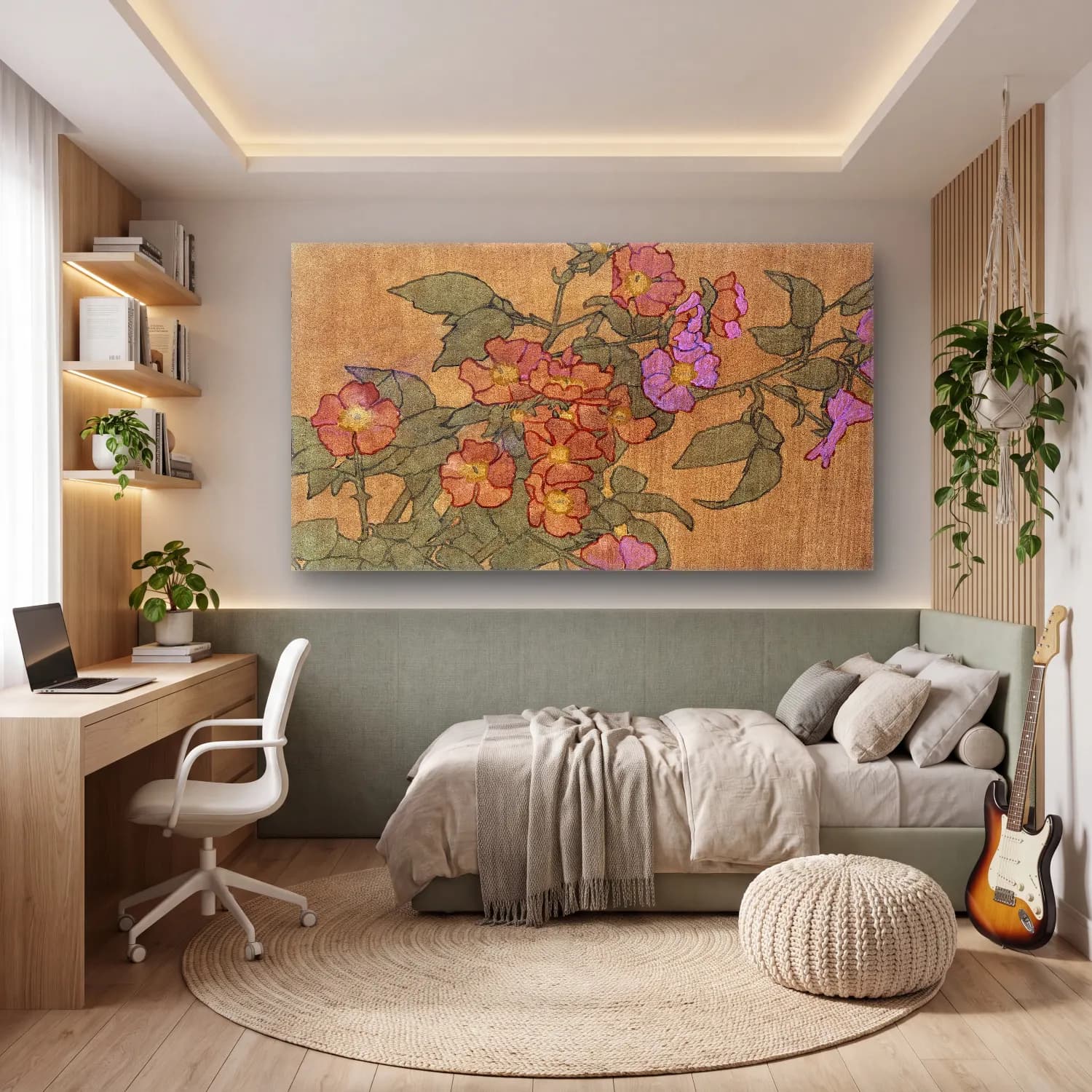 Hannah Borger Overbeck – Pink Roses on Terracotta Color Ground cam tablo — genç odasında
