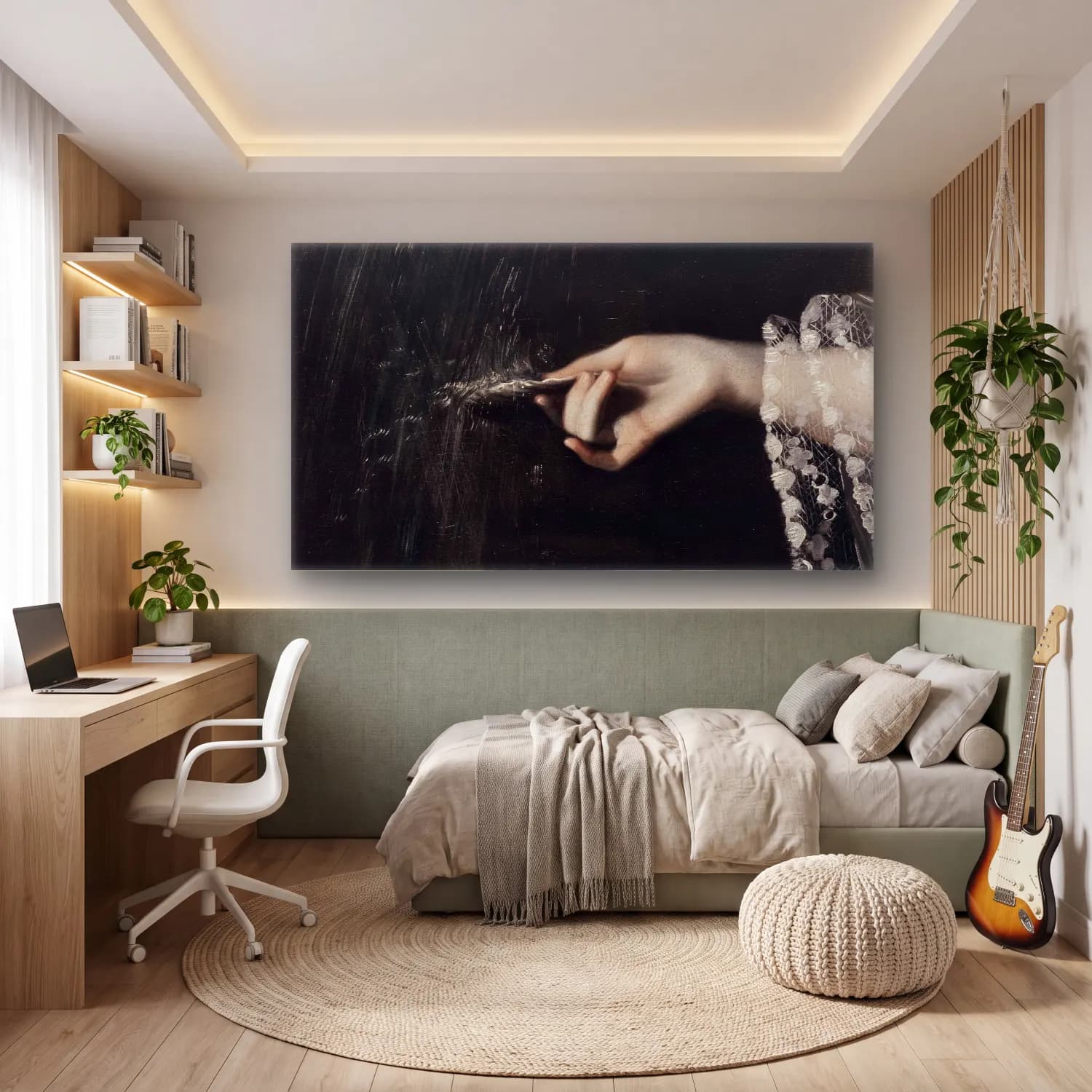 Yağlı Boya Eller – Siyah Beyaz Tonlar cam tablo — genç odasında