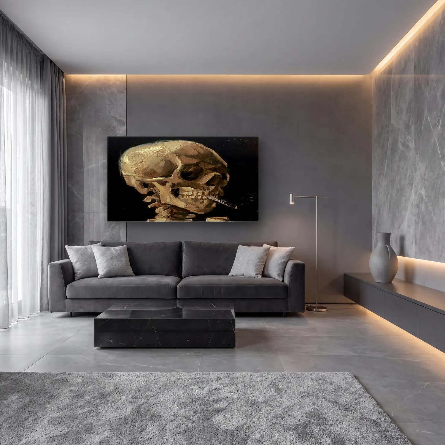 Yağlı Boya Anatomi Çizimi cam tablo — lüks salon duvarında