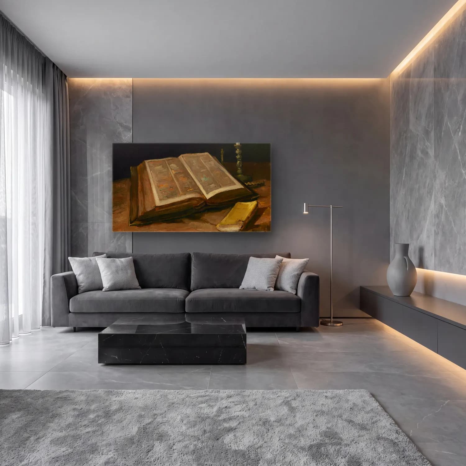 Yağlı Boya Kitaplar No. 7 cam tablo — lüks salon duvarında