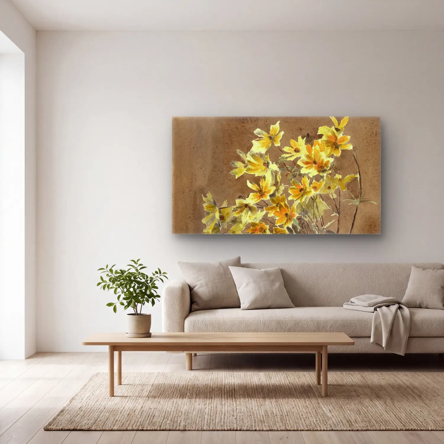 Hannah Borger Overbeck – Yellow Flower with Border cam tablo — açık renk salonda