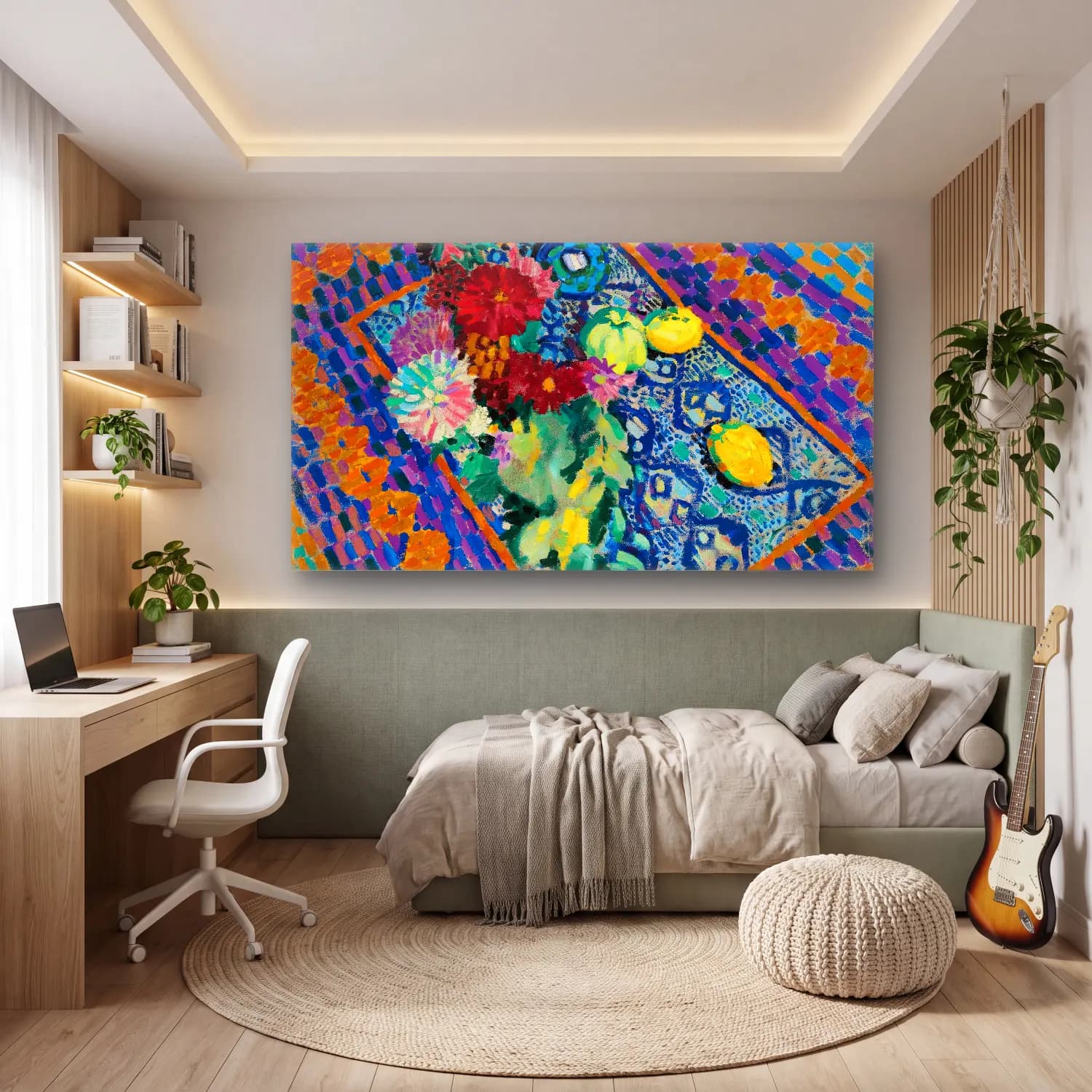 Robert Delaunay – Nature Morte Aux Gants – Mavi Tonlar cam tablo — genç odasında