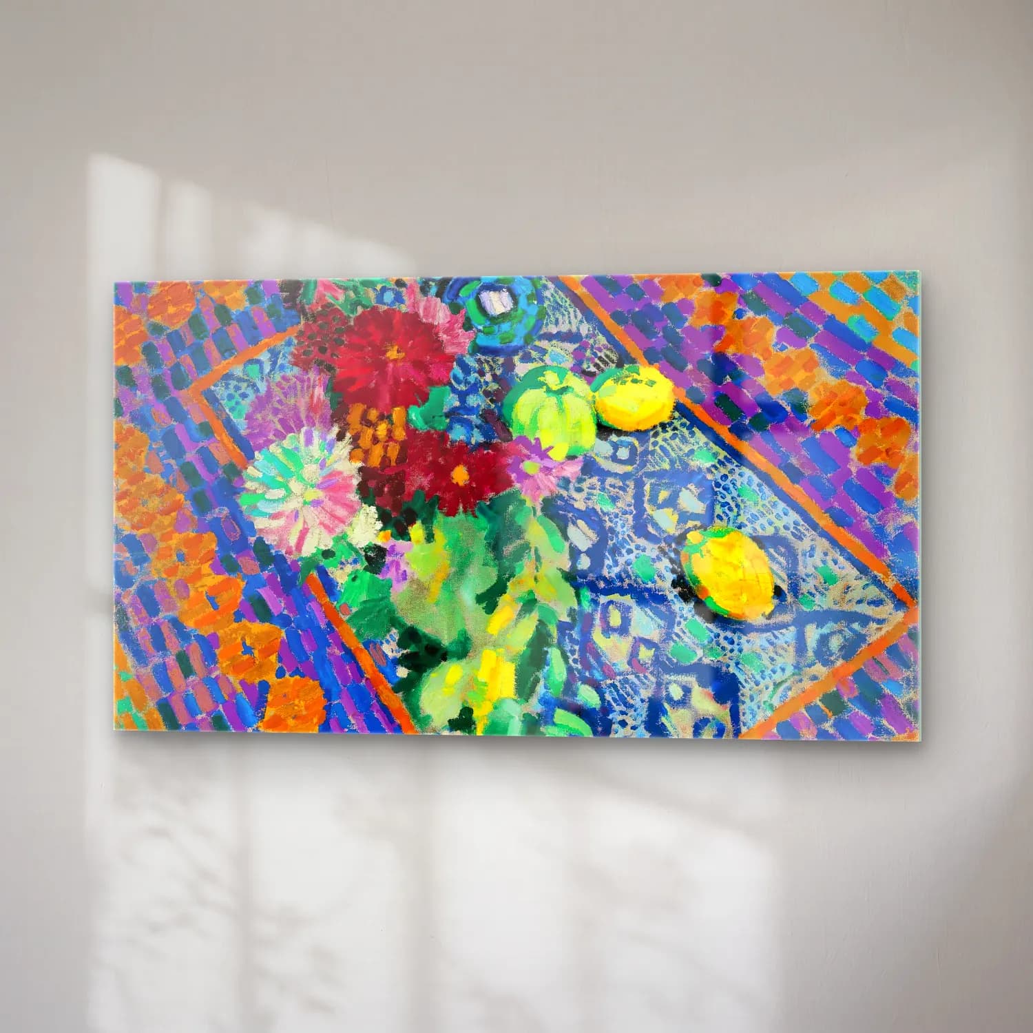Robert Delaunay – Nature Morte Aux Gants – Mavi Tonlar cam tablo — sağ açıdan görünüm