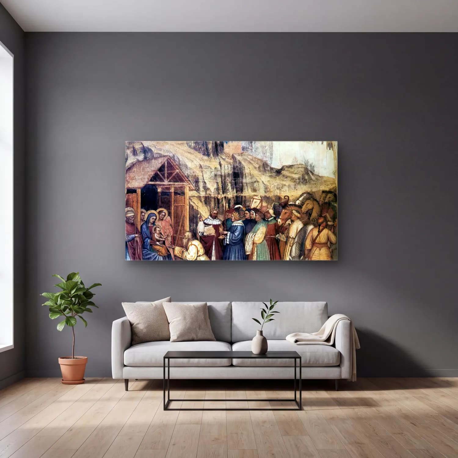 Altichiero da Zevio – Adoration of the Magi cam tablo — gri duvarlı salonda