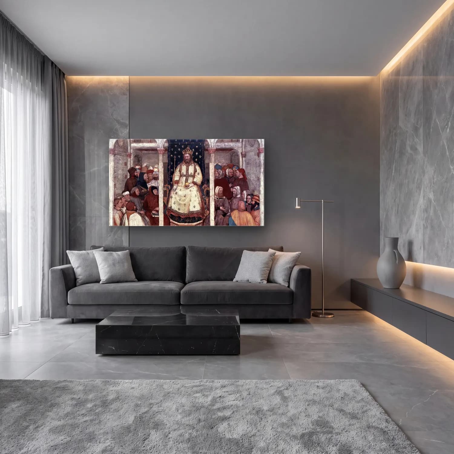 Altichiero da Zevio – King Ramiro Summons the Crown Council cam tablo — lüks salon duvarında
