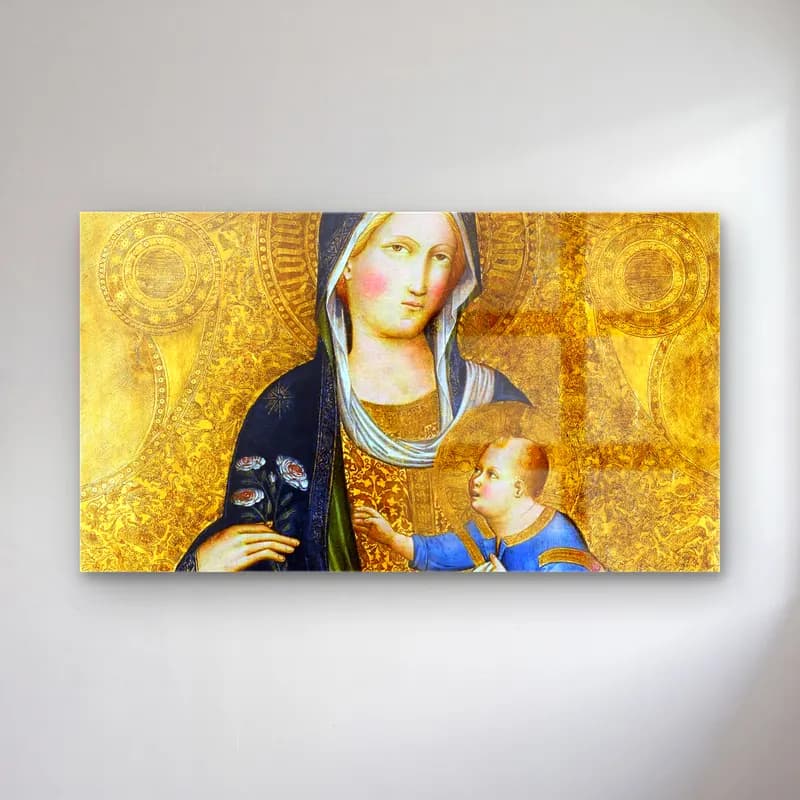 Agnolo Gaddi – Madonna and Child Enthroned with Music-Making Angels… cam tablo — Agnolo Gaddi – Madonna and Child Enthroned with Music-Making Angels… — vintage anne ve çocuk