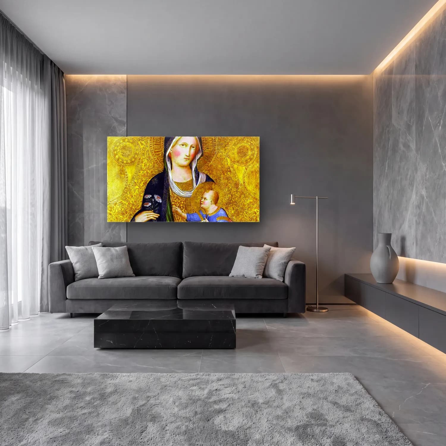 Agnolo Gaddi – Madonna and Child Enthroned with Music-Making Angels… cam tablo — lüks salon duvarında