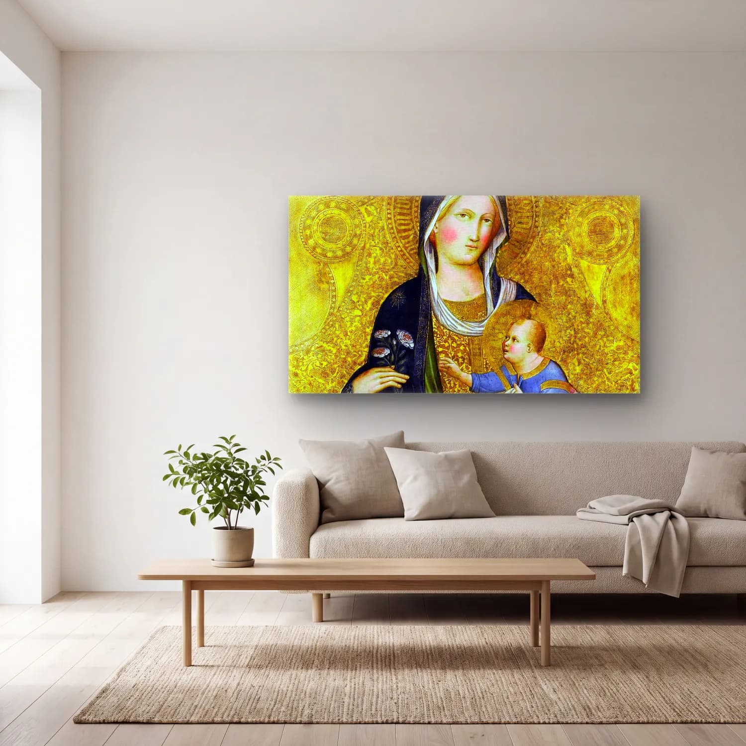 Agnolo Gaddi – Madonna and Child Enthroned with Music-Making Angels… cam tablo — açık renk salonda