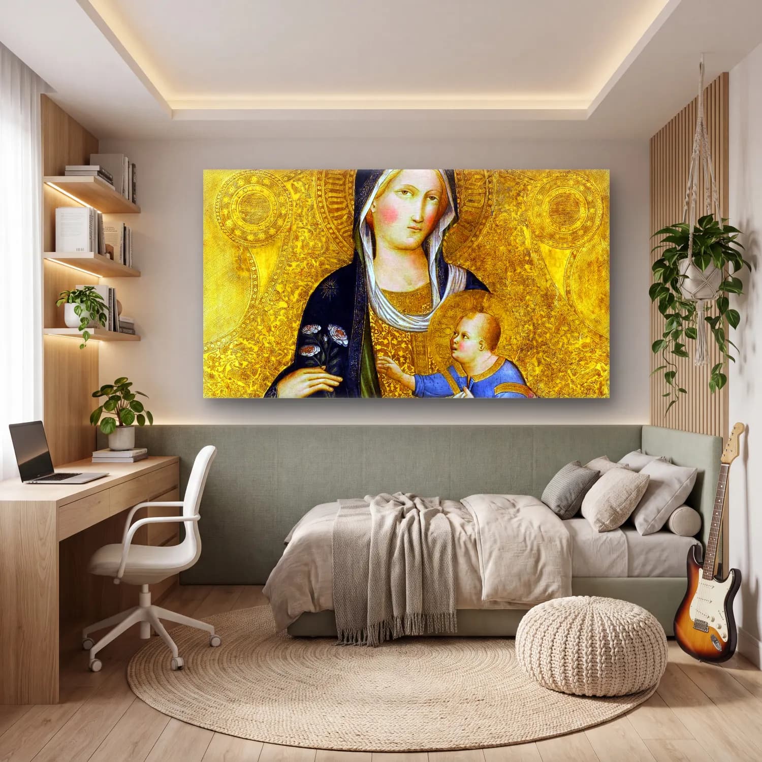 Agnolo Gaddi – Madonna and Child Enthroned with Music-Making Angels… cam tablo — genç odasında