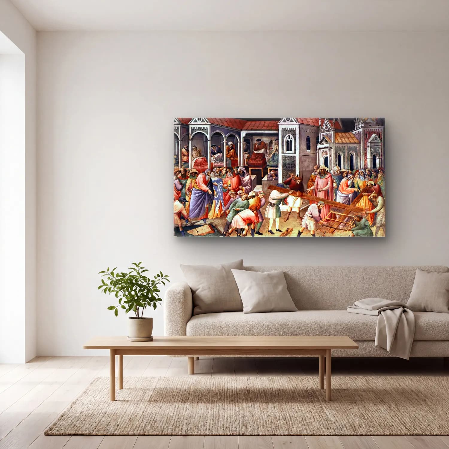 Agnolo Gaddi – Recovery of the Wood (left) from Which the True Cross is… cam tablo — açık renk salonda
