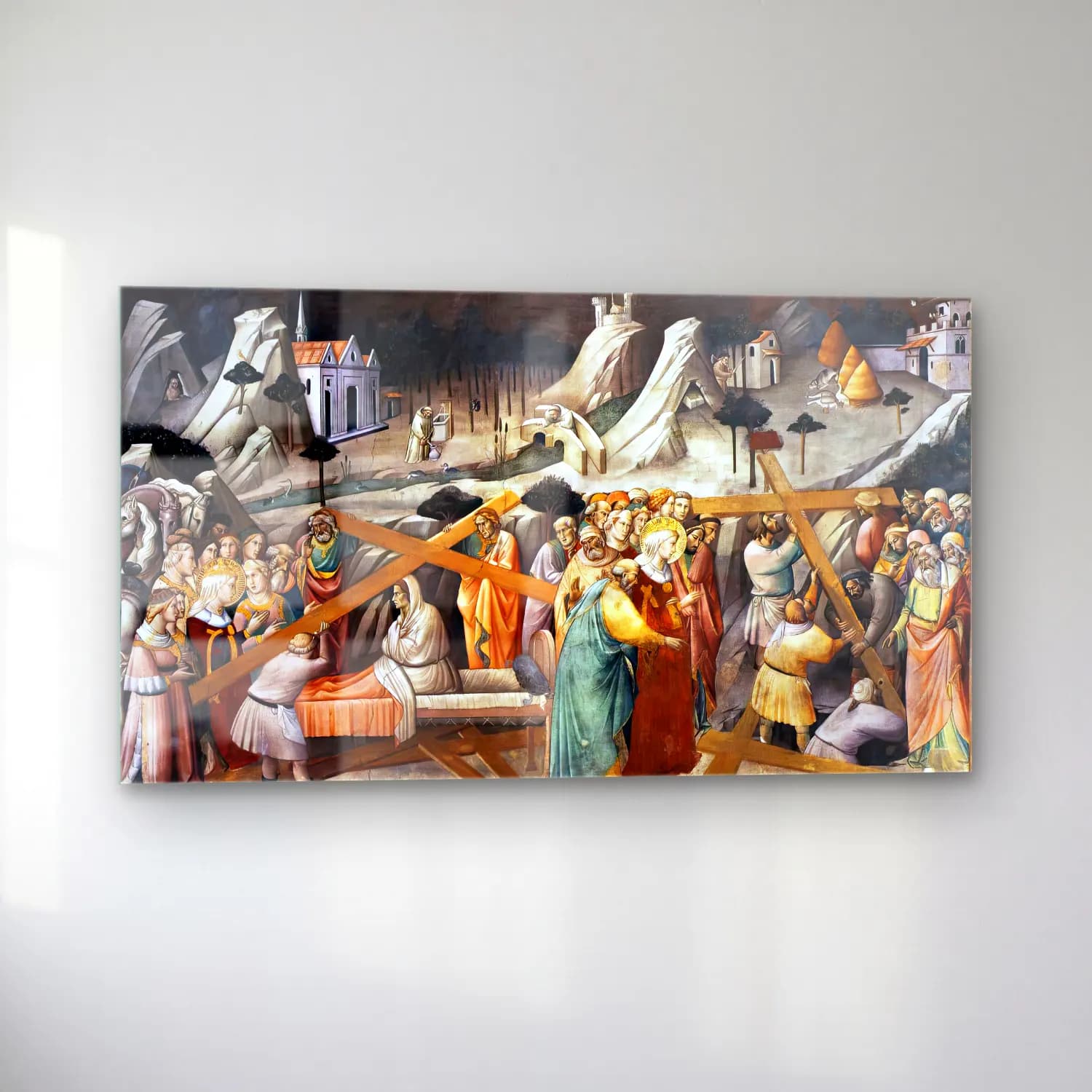 Agnolo Gaddi – Retrieval and Trial of the Three Crosses cam tablo — sol açıdan görünüm