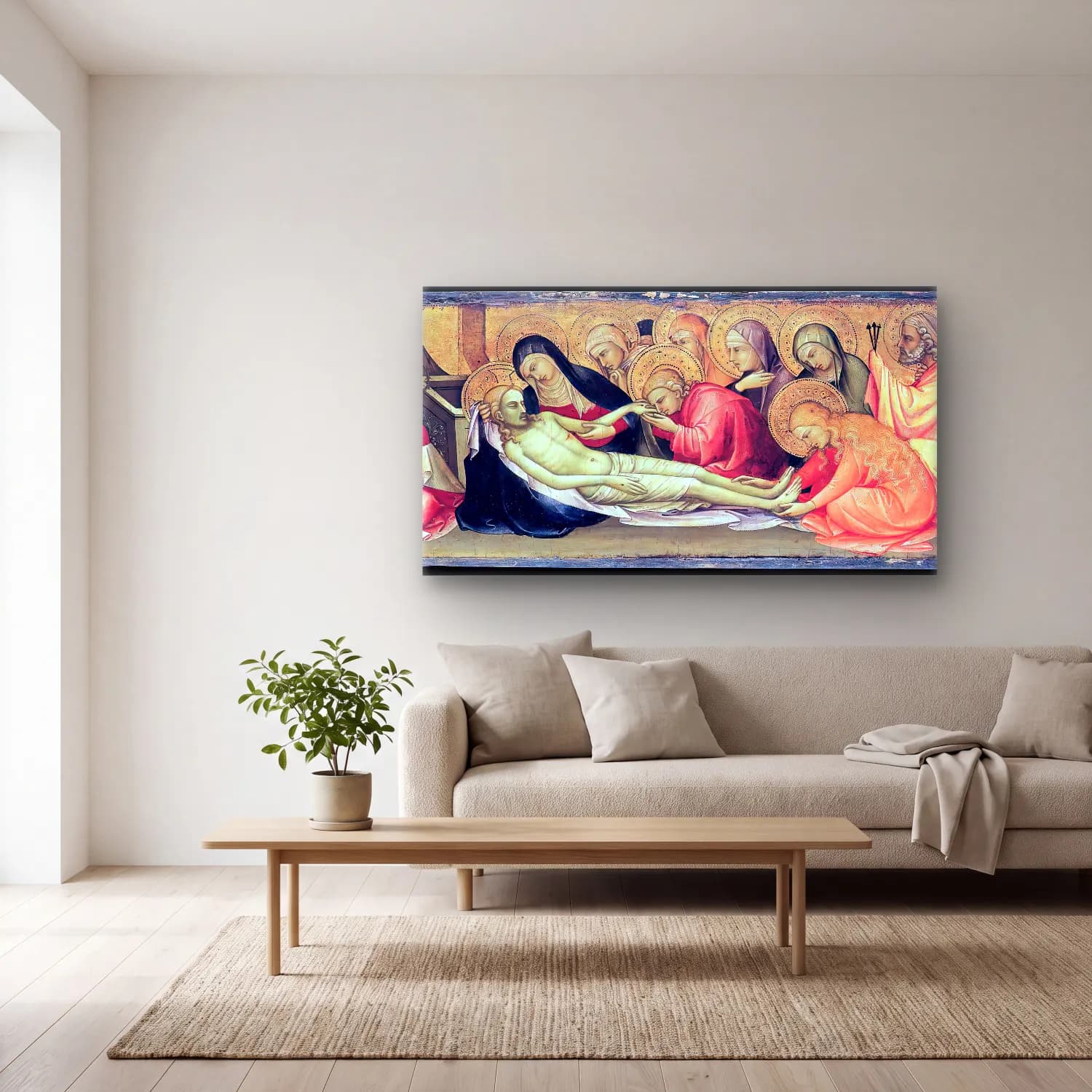 Lorenzo Monaco – Lamentation over the Dead Christ cam tablo — açık renk salonda