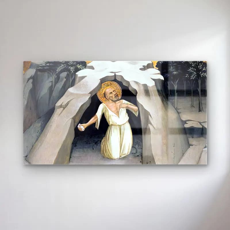 Lorenzo Monaco – St Jerome in the Wilderness cam tablo — Lorenzo Monaco – St Jerome in the Wilderness — yağlı boya dini sahne