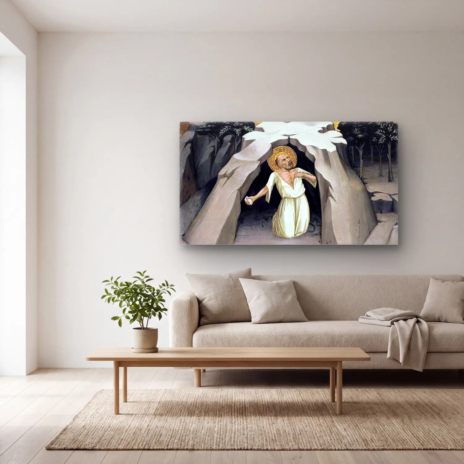 Lorenzo Monaco – St Jerome in the Wilderness cam tablo — açık renk salonda