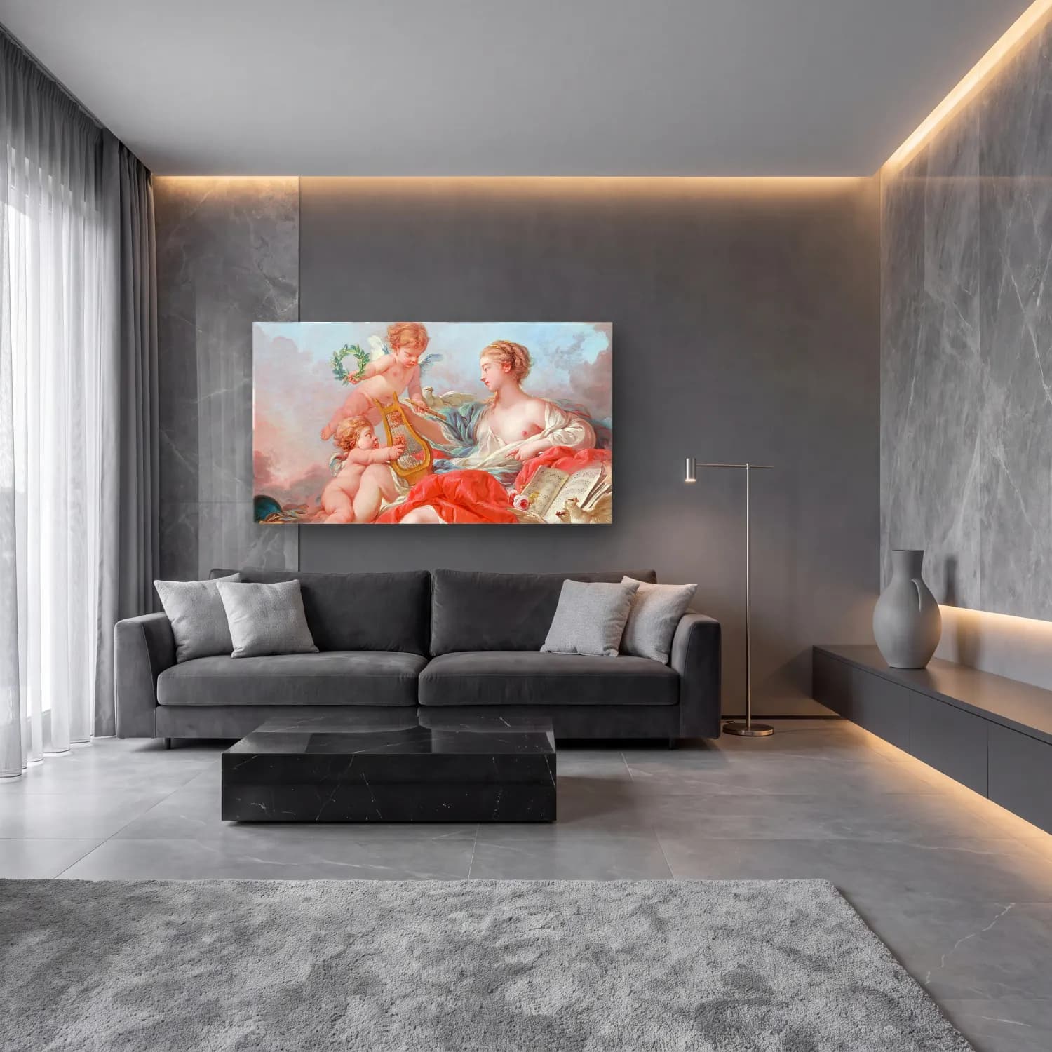 Pastel Mitolojik Sahne – Pastel Tonlar cam tablo — lüks salon duvarında