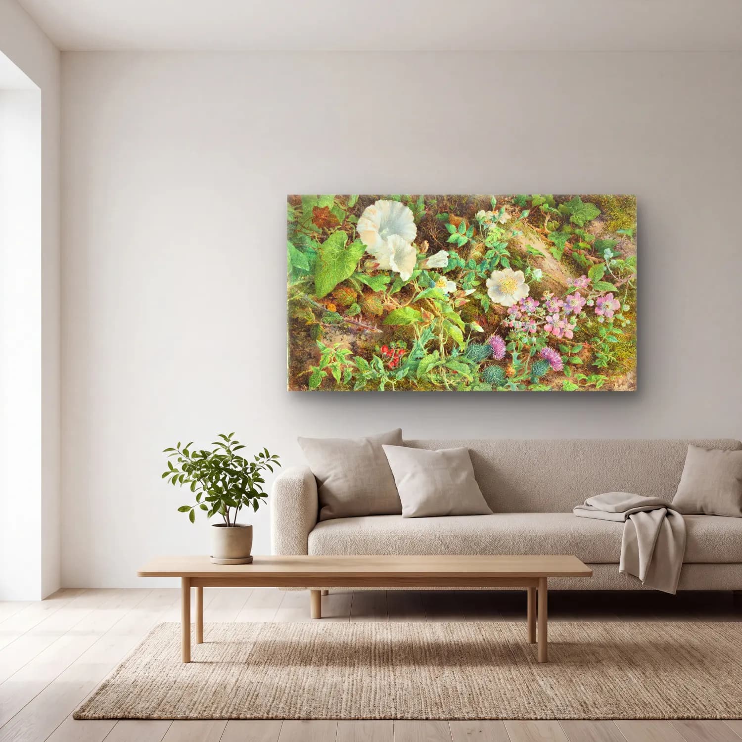 William Henry Hunt – Flower Study cam tablo — açık renk salonda