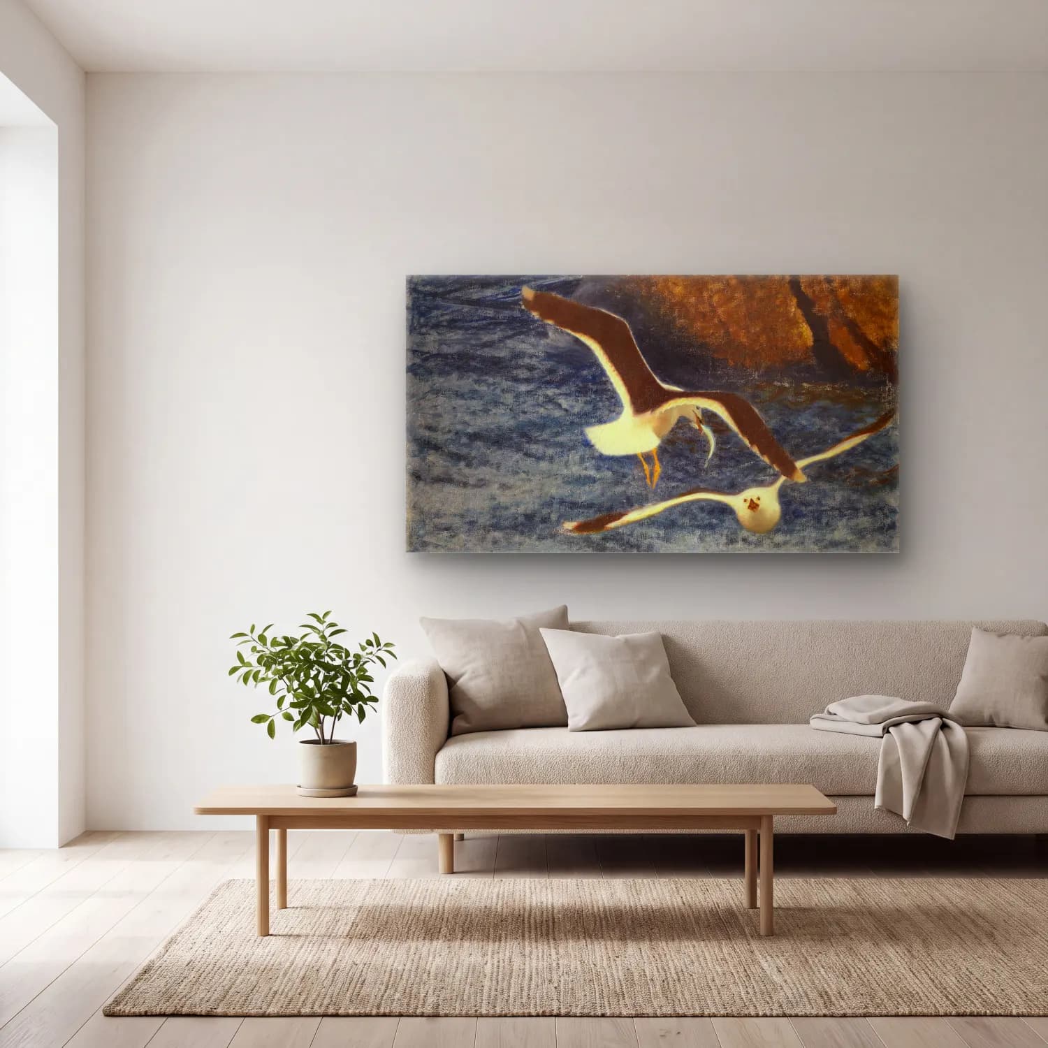 Bruno Liljefors – Lesser Black-backed Gulls Flying cam tablo — açık renk salonda
