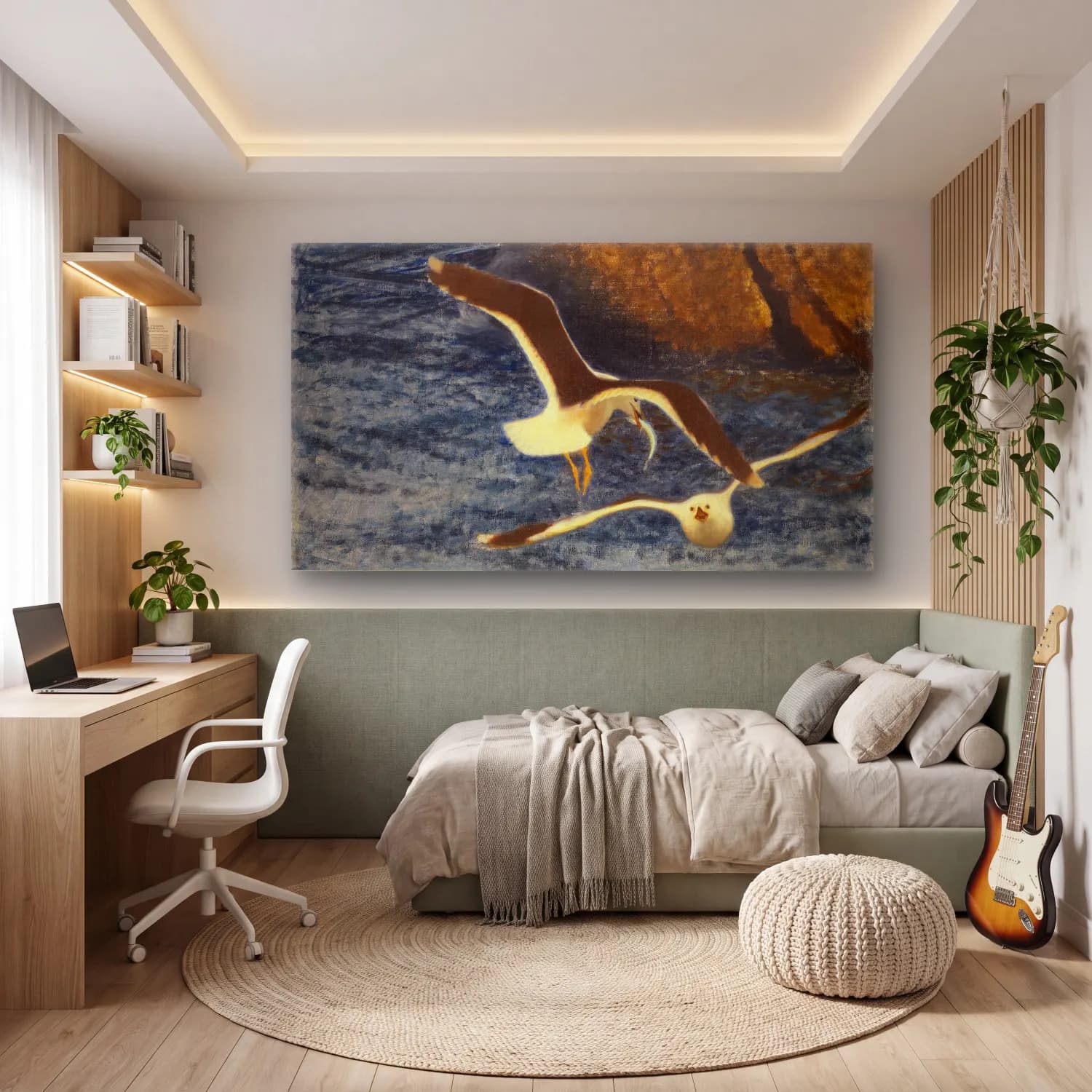 Bruno Liljefors – Lesser Black-backed Gulls Flying cam tablo — genç odasında