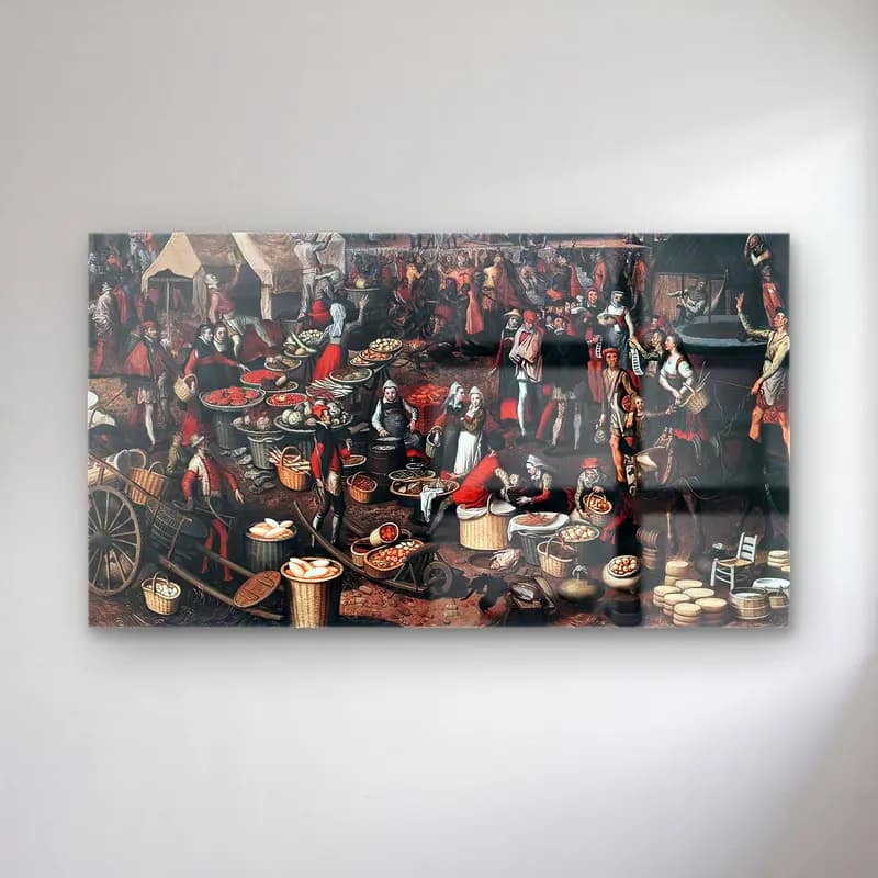 Pieter Aertsen – Market Scene – Siyah Beyaz Tonlar cam tablo — Pieter Aertsen – Market Scene – Siyah Beyaz Tonlar — vintage çiçek pazarı