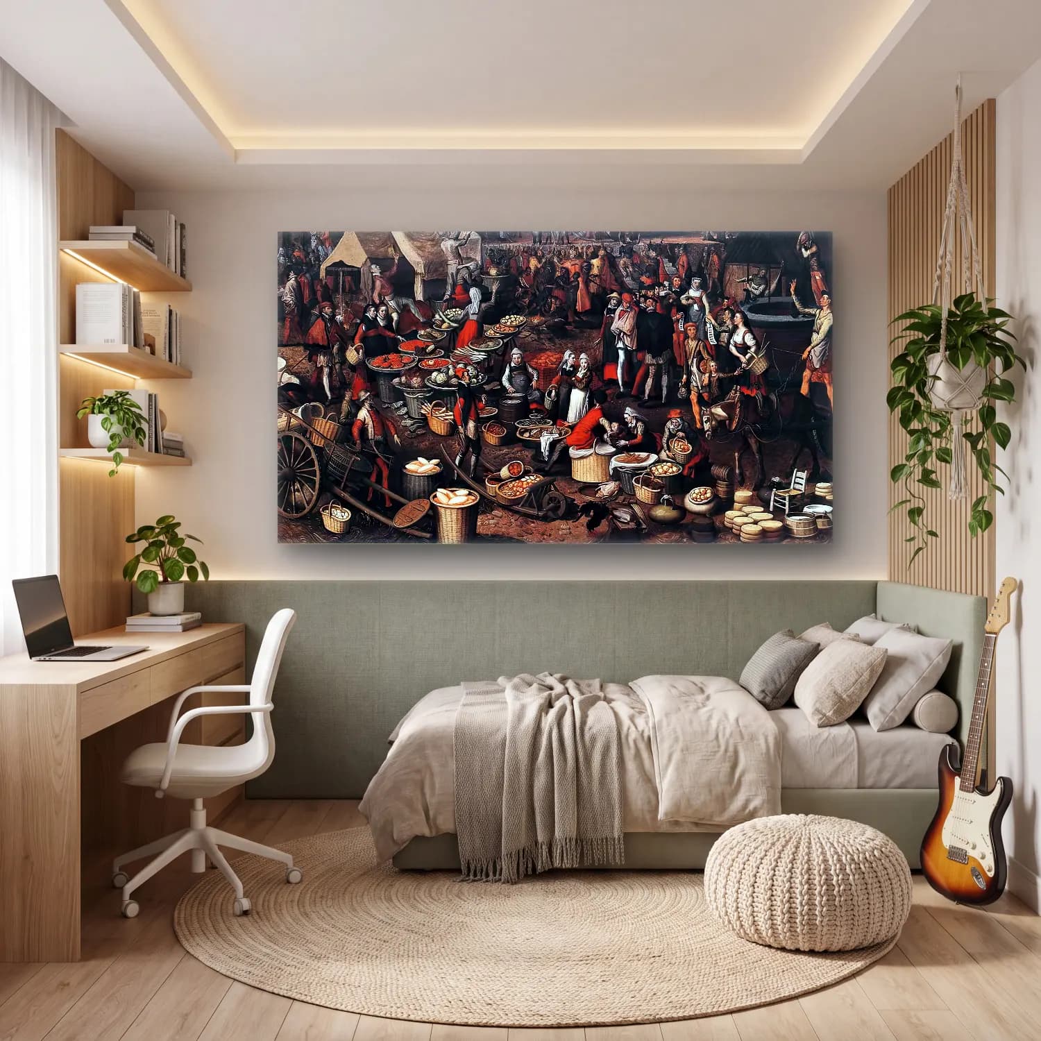 Pieter Aertsen – Market Scene – Siyah Beyaz Tonlar cam tablo — genç odasında