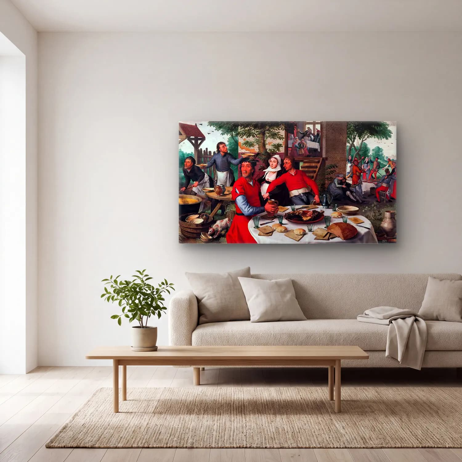 Pieter Aertsen – Peasant Feast cam tablo — açık renk salonda
