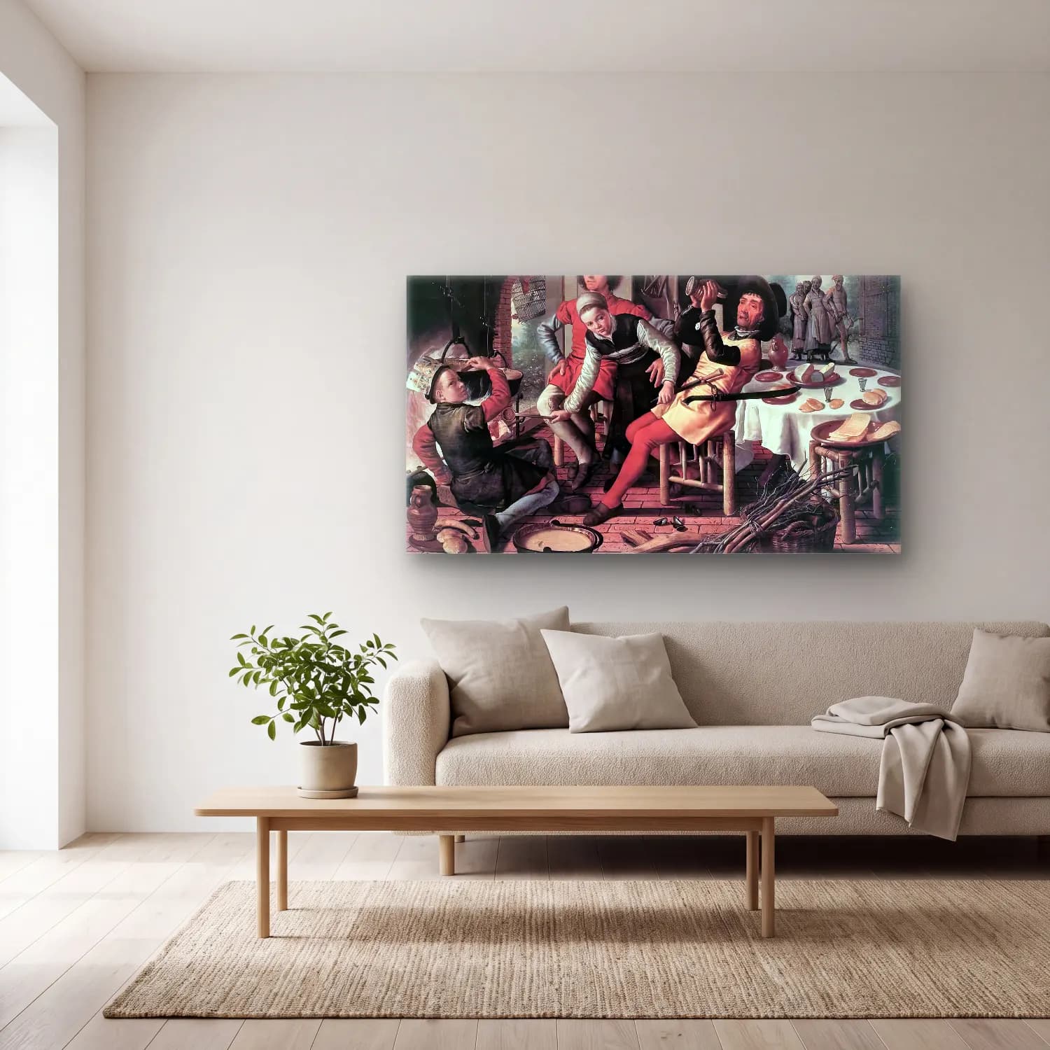 Pieter Aertsen – Peasants by the Hearth cam tablo — açık renk salonda