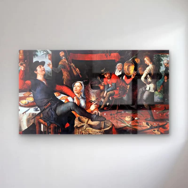 Pieter Aertsen – The Egg Dance – Siyah Beyaz Tonlar cam tablo — Pieter Aertsen – The Egg Dance – Siyah Beyaz Tonlar — yağlı boya mitolojik sahne