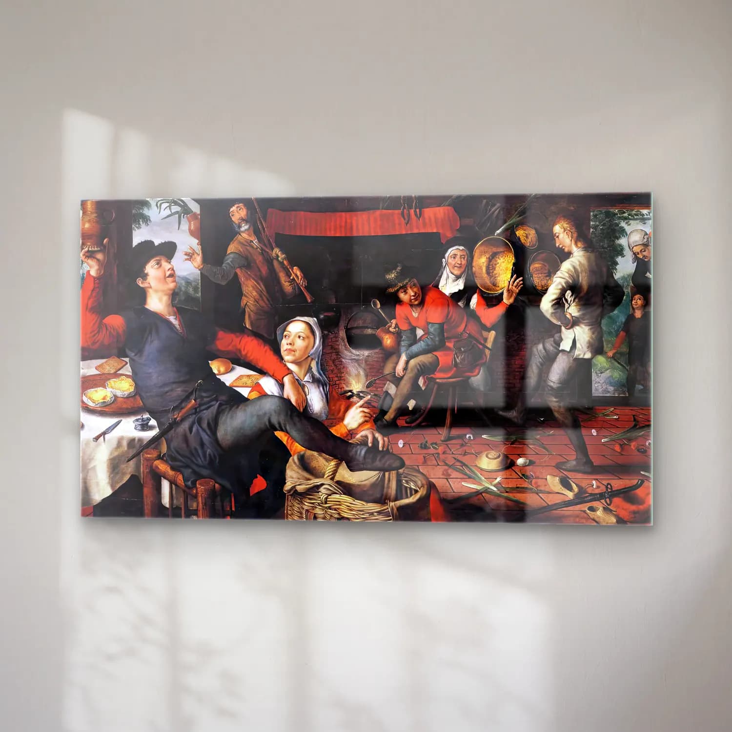 Pieter Aertsen – The Egg Dance – Siyah Beyaz Tonlar cam tablo — sağ açıdan görünüm