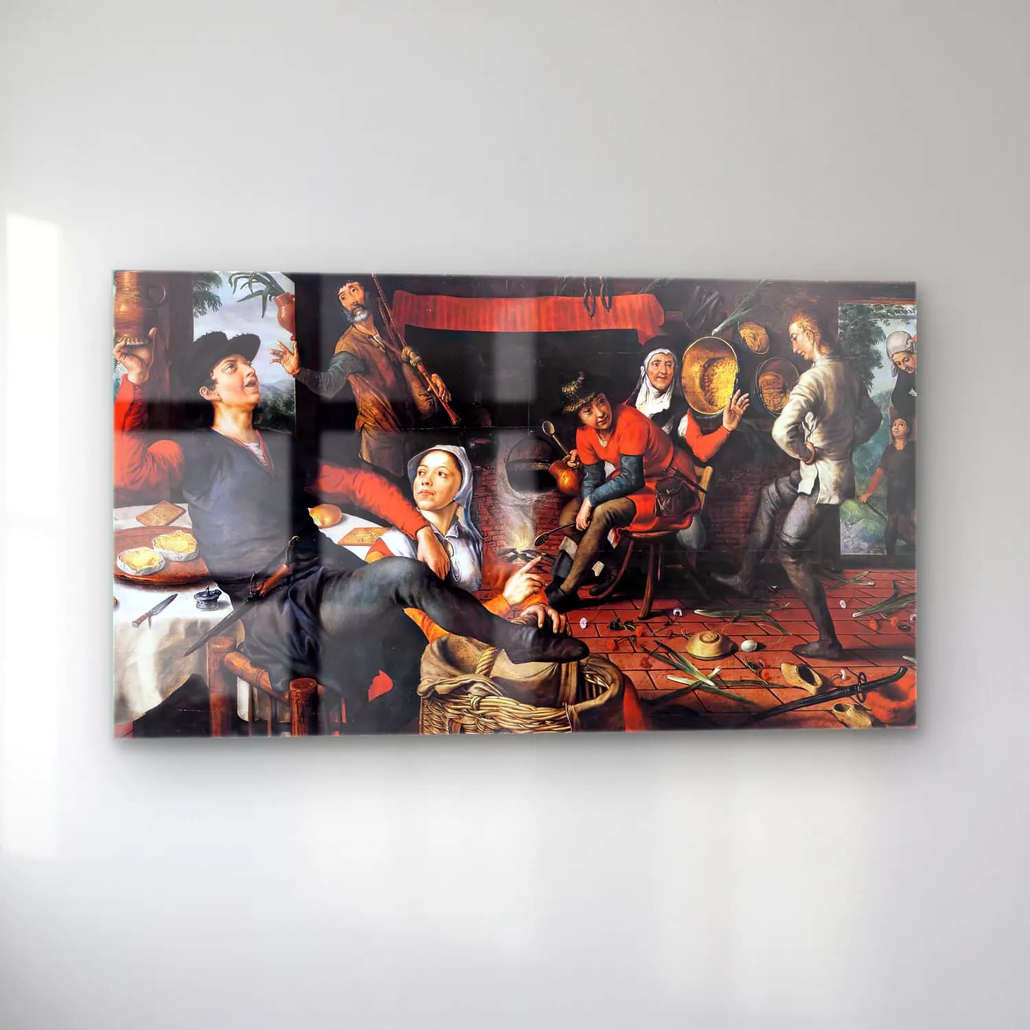 Pieter Aertsen – The Egg Dance – Siyah Beyaz Tonlar cam tablo — sol açıdan görünüm