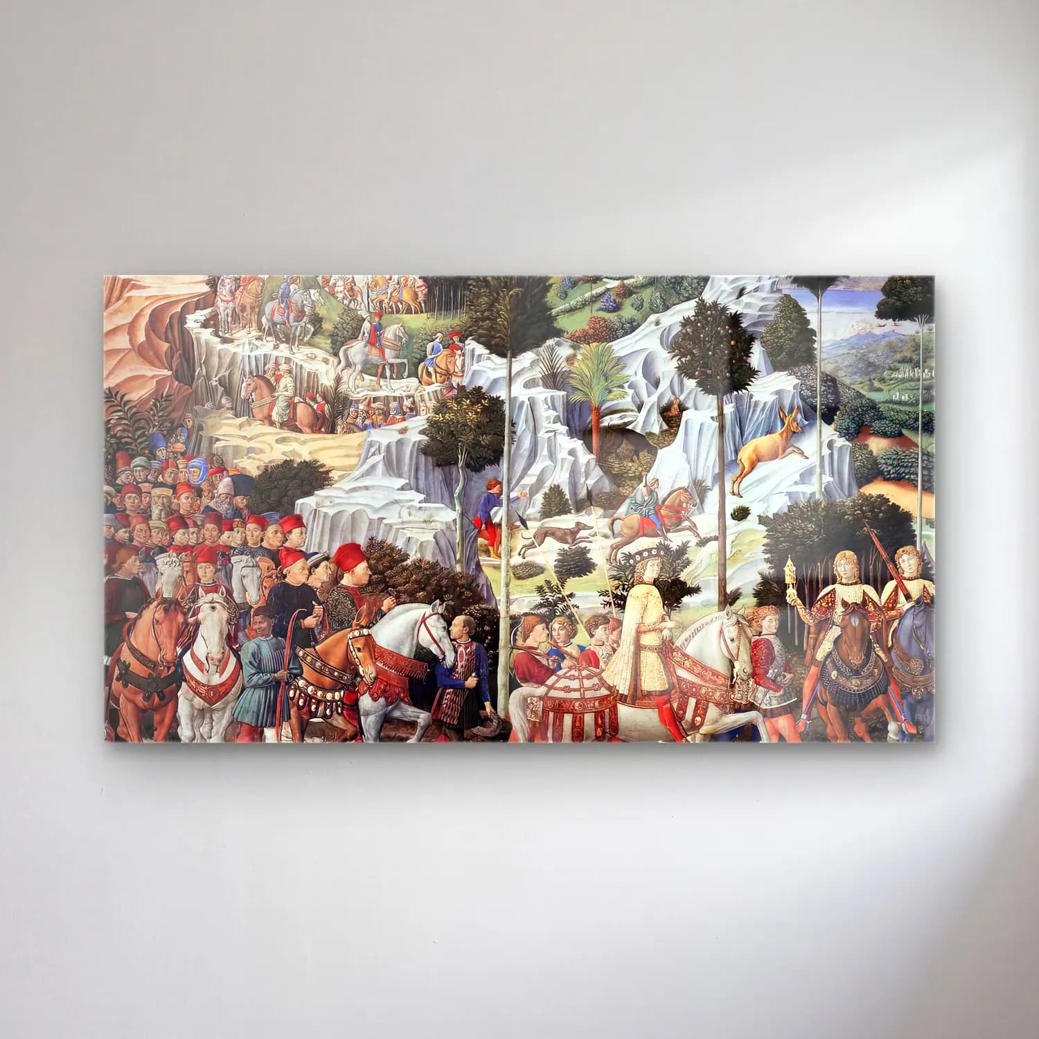 Benozzo Gozzoli – Procession of the Youngest King (east wall) cam tablo — Benozzo Gozzoli – Procession of the Youngest King (east wall) — vintage mitolojik sahne
