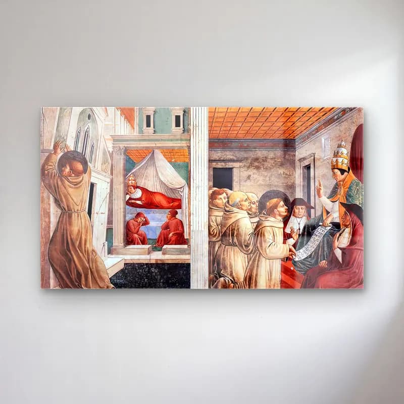 Benozzo Gozzoli – Scenes from the Life of St Francis (Scene 5, north wall) cam tablo — Benozzo Gozzoli – Scenes from the Life of St Francis (Scene 5, north wall) — suluboya dini sahne